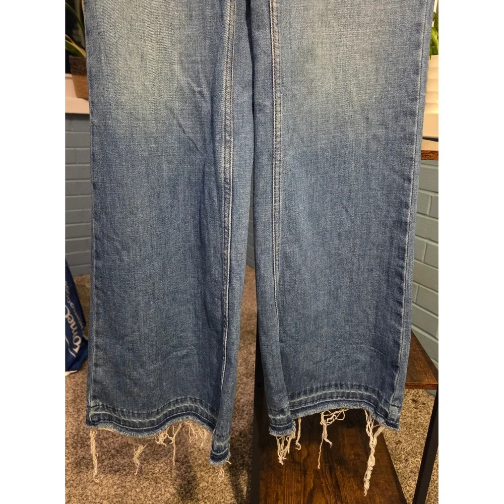 Free People We The Free High Waist Flare Jeans Distressed Hem Denim Blue Size 26 - Picture 6 of 10